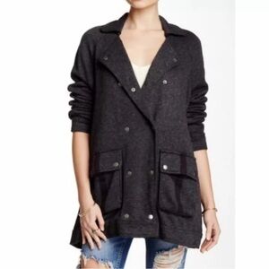 Free People Gray Linen Blend Slouchy Fit Pea Coat XS